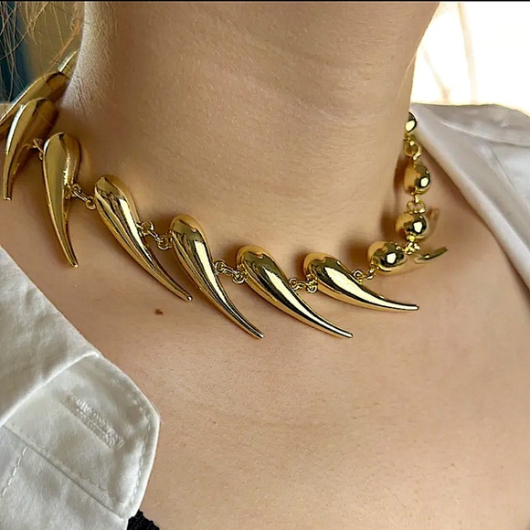 Stainless Steel Spiked Gold Choker Necklace Punk Retro - Picture 5 of 9
